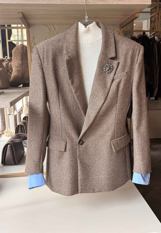 MOTEL - Blazer Con Spilla Beige