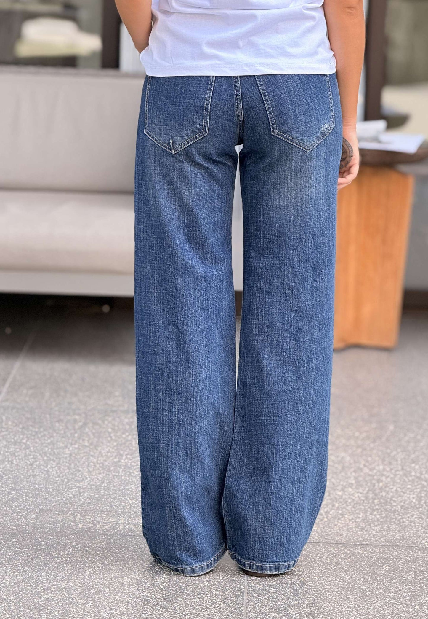 MOTEL - Jeans Wide Leg Denim Scuro