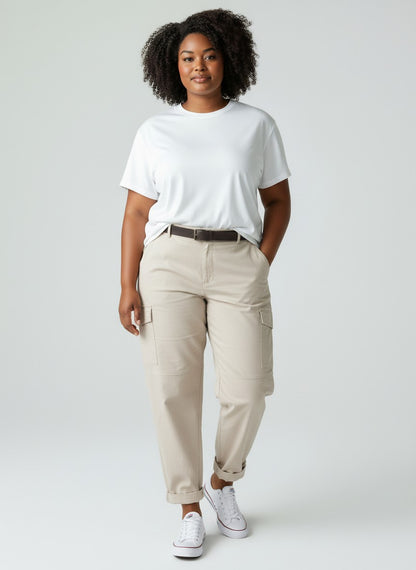 SUSI STAR CURVY - Pantalone Cargo Avorio