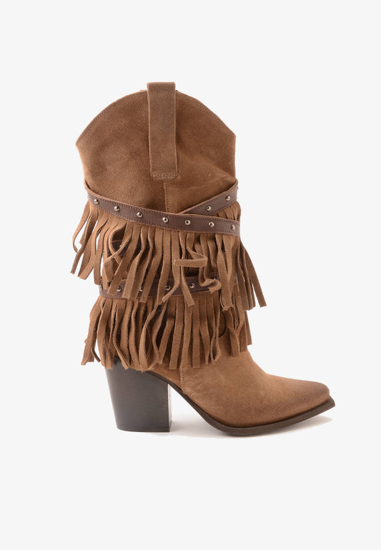 DIVINE FOLLIE - Stivale Frange Texano Camoscio Taupe