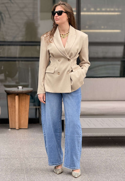 MARYLEY - Blazer Doppiopetto Spinato Sabbia