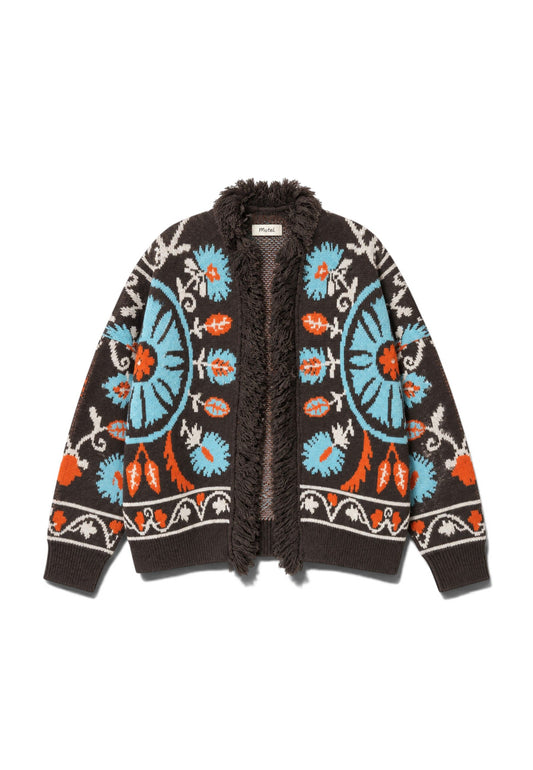 MOTEL - Cardigan Damascato Frange Moro