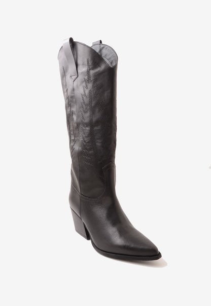 DIVINE FOLLIE - Texano Ricamo Vera Pelle Nero
