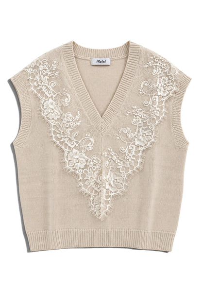 MOTEL - Gilet In Pizzo Panna