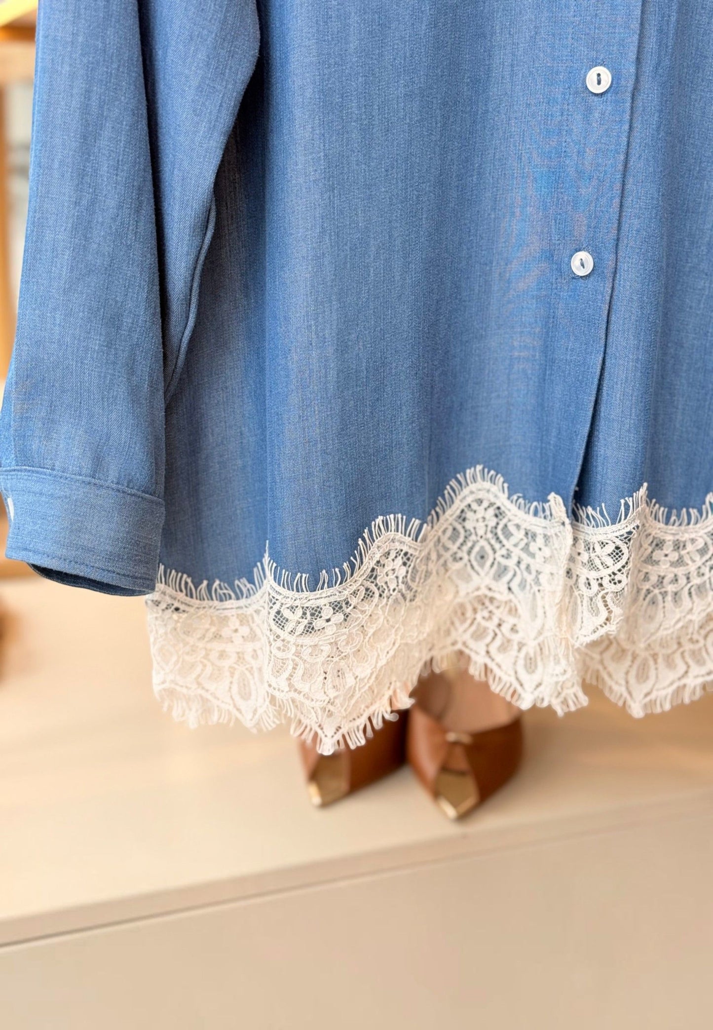 MINERVA - Camicia Manica Lunga Pizzo Chambrie