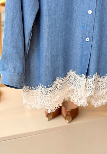 MINERVA - Camicia Manica Lunga Pizzo Chambrie