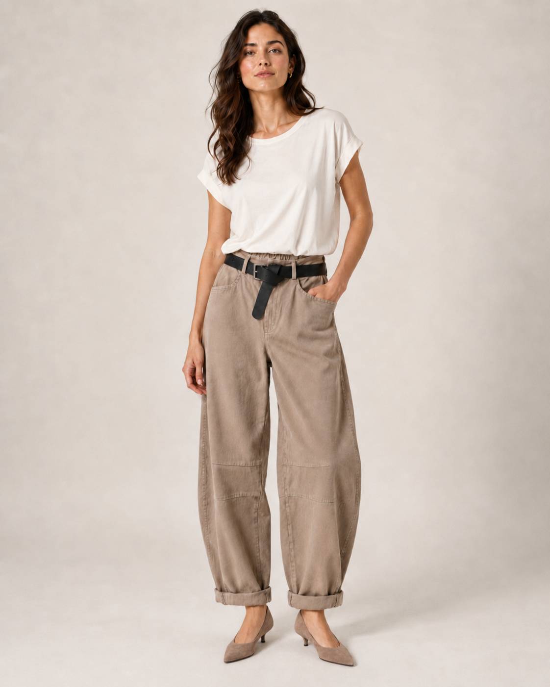 LE STREGHE - Jeans Barrel Bull Denim Tortora