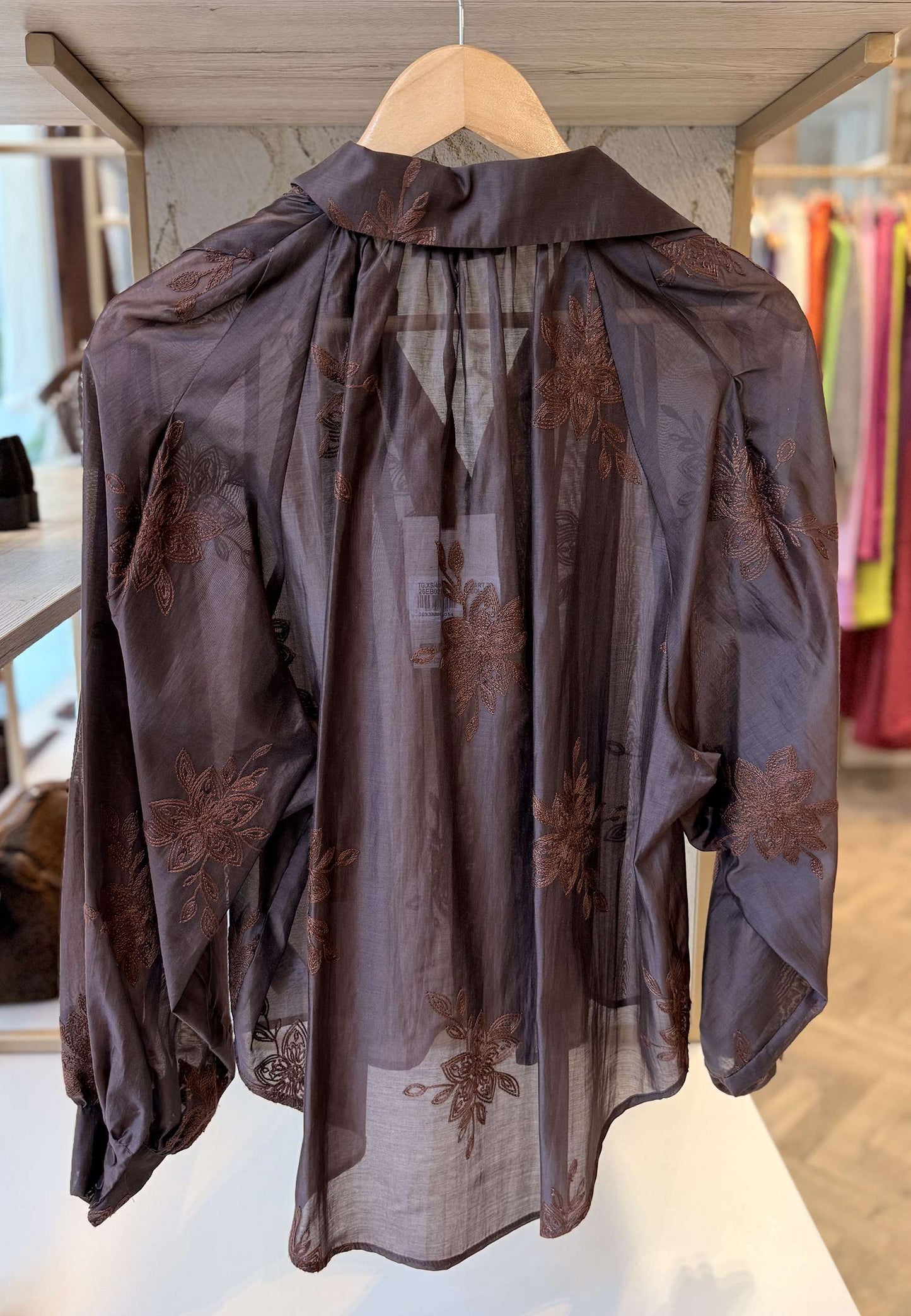 MARYLEY - Camicia Ricamo Marrone