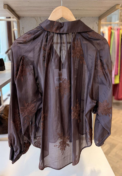 MARYLEY - Camicia Ricamo Marrone