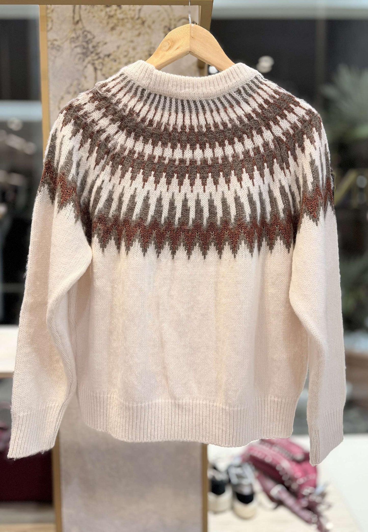 MOTEL - Maglione Girocollo Jacquard Panna