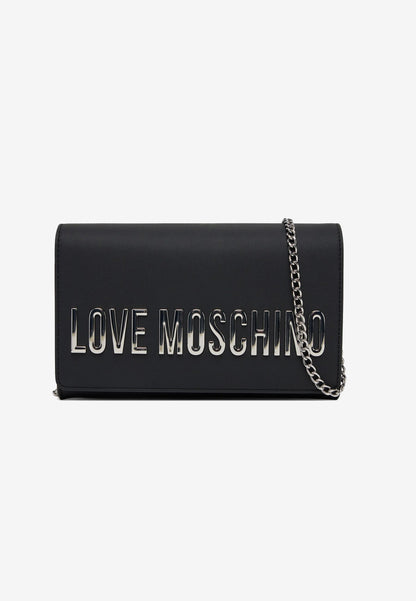 LOVE MOSCHINO - Borsetta A Tracolla Lettering Soft Touch Nero Argento