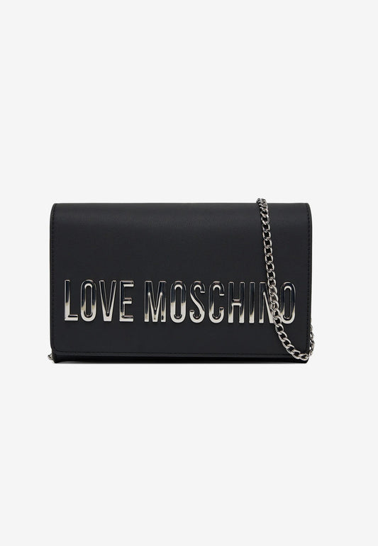LOVE MOSCHINO - Borsetta A Tracolla Lettering Soft Touch Nero Argento
