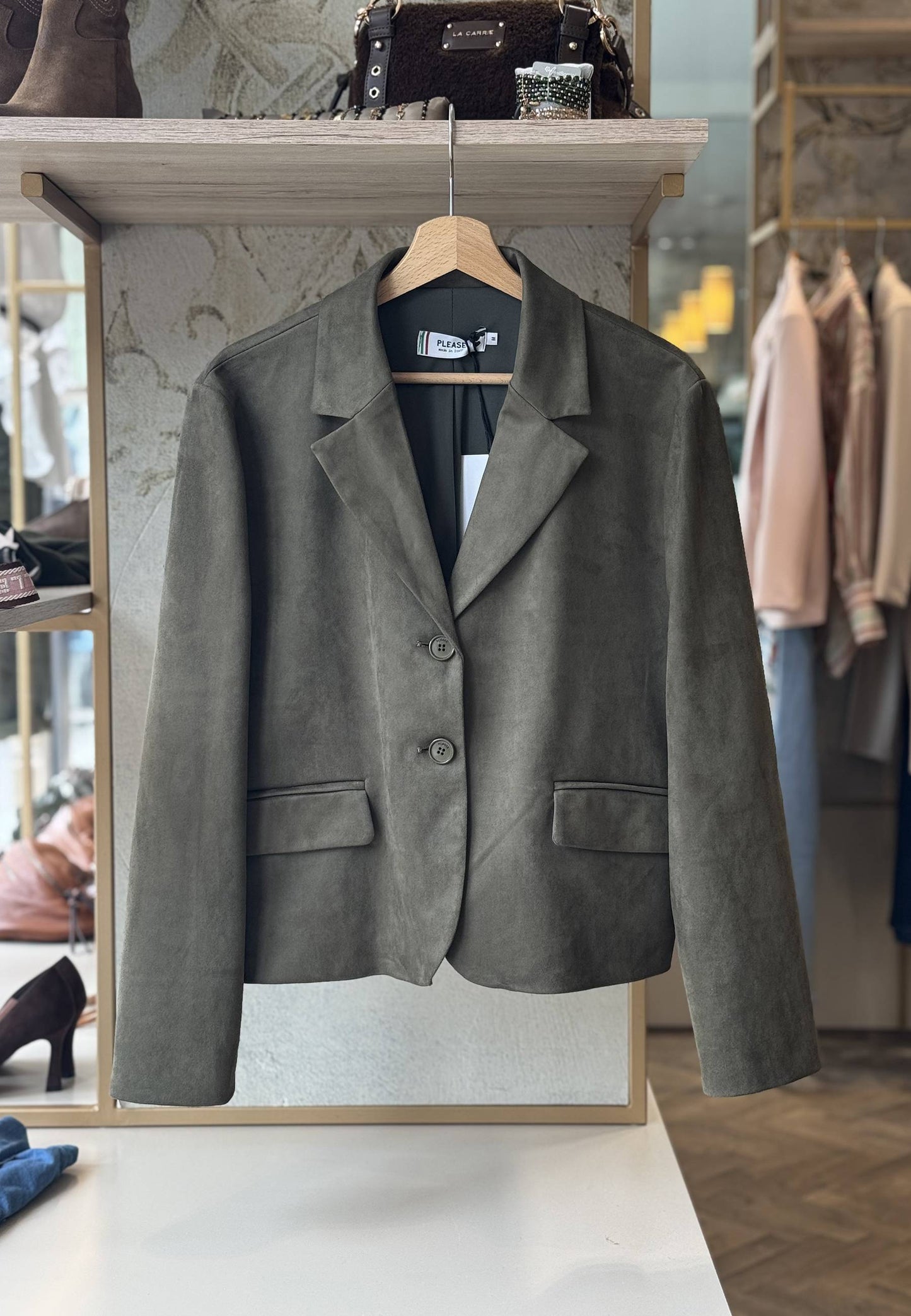 PLEASE - Giacca Monopetto Finto Dainetto Militare