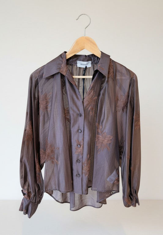 MARYLEY - Camicia Ricamo Marrone