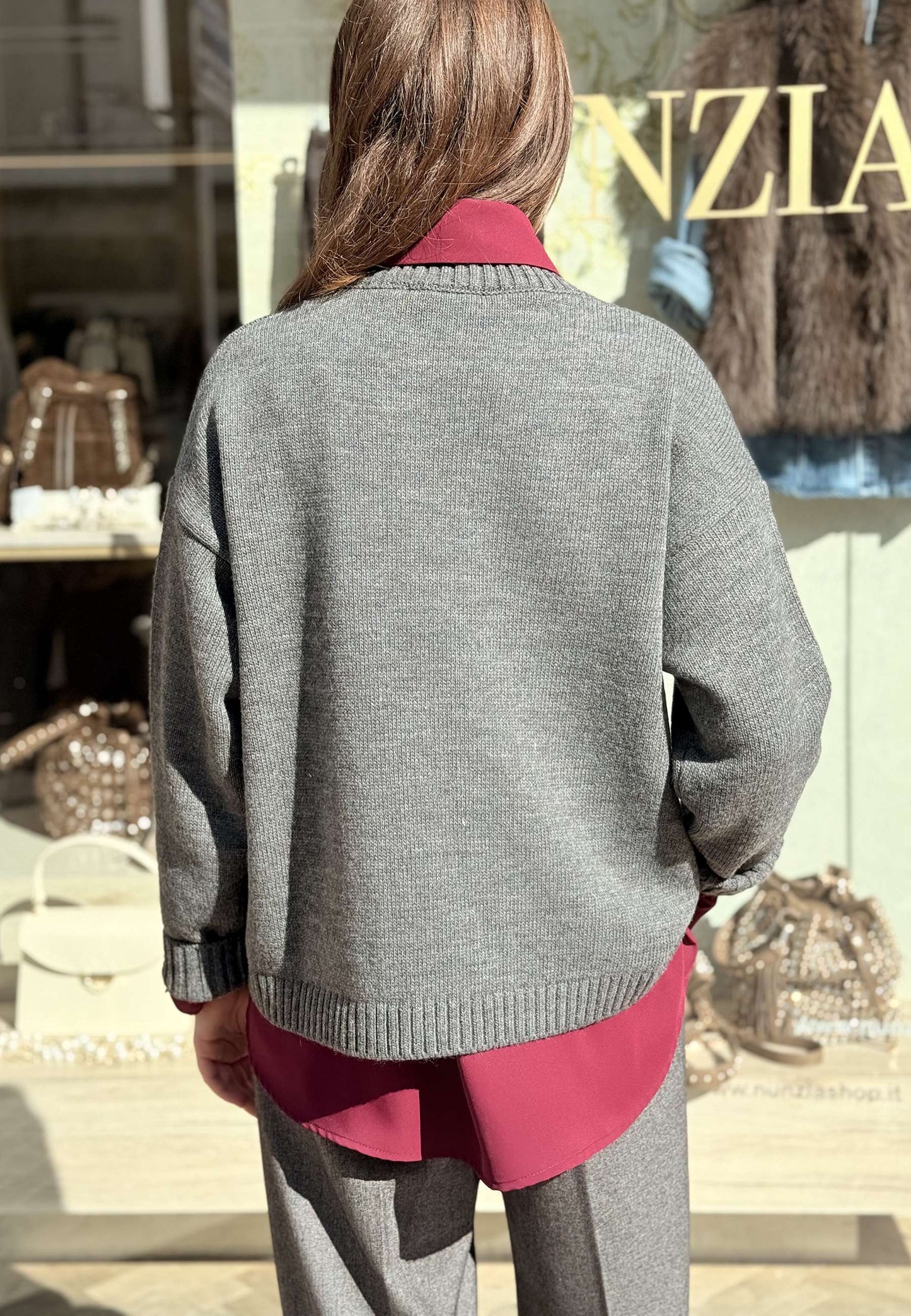 MOTEL - Pullover Disegno Girocollo Grigio