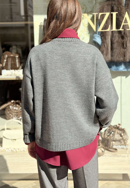 MOTEL - Pullover Disegno Girocollo Grigio