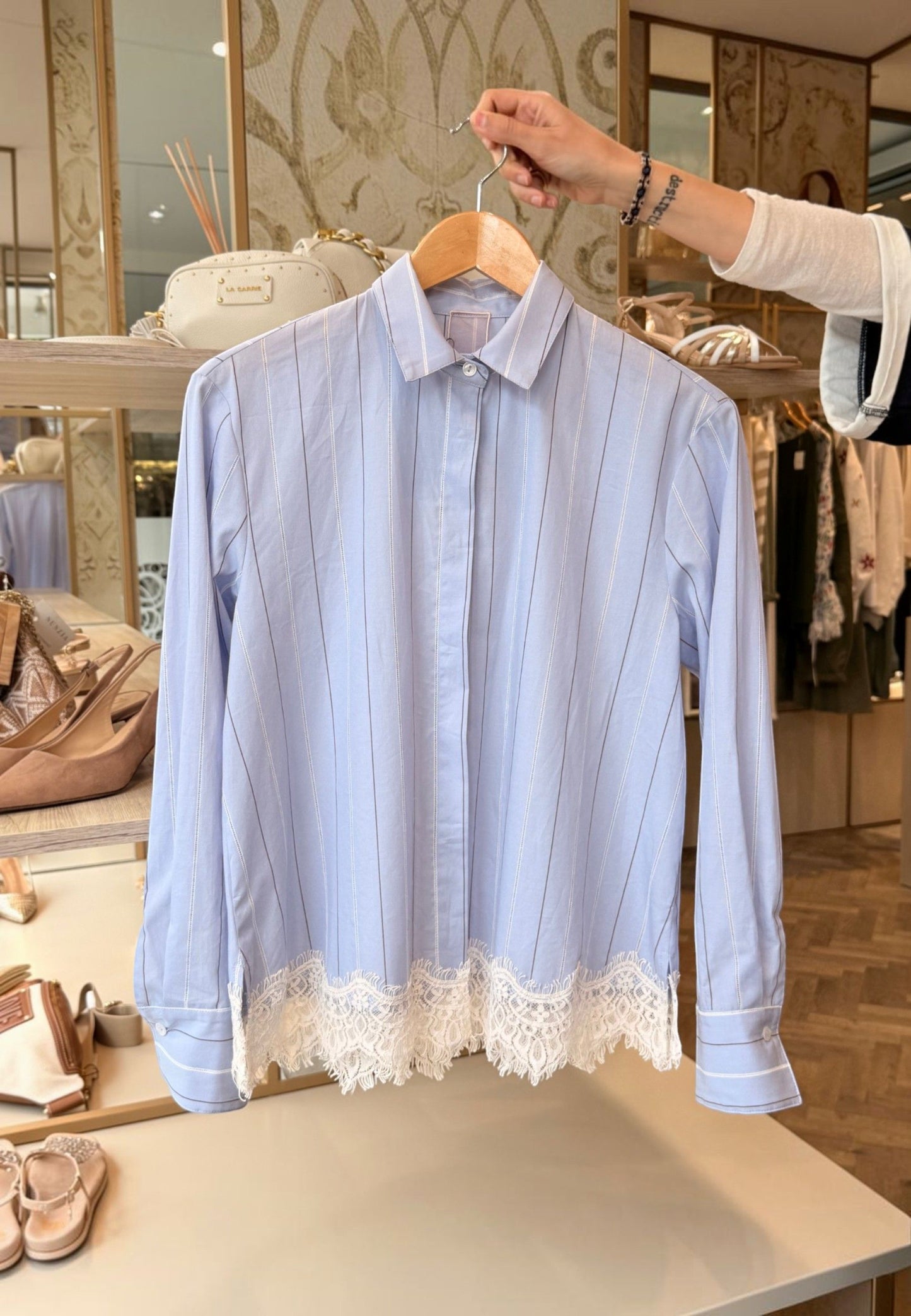 MINERVA - Camicia Corta Pizzo Azzurro