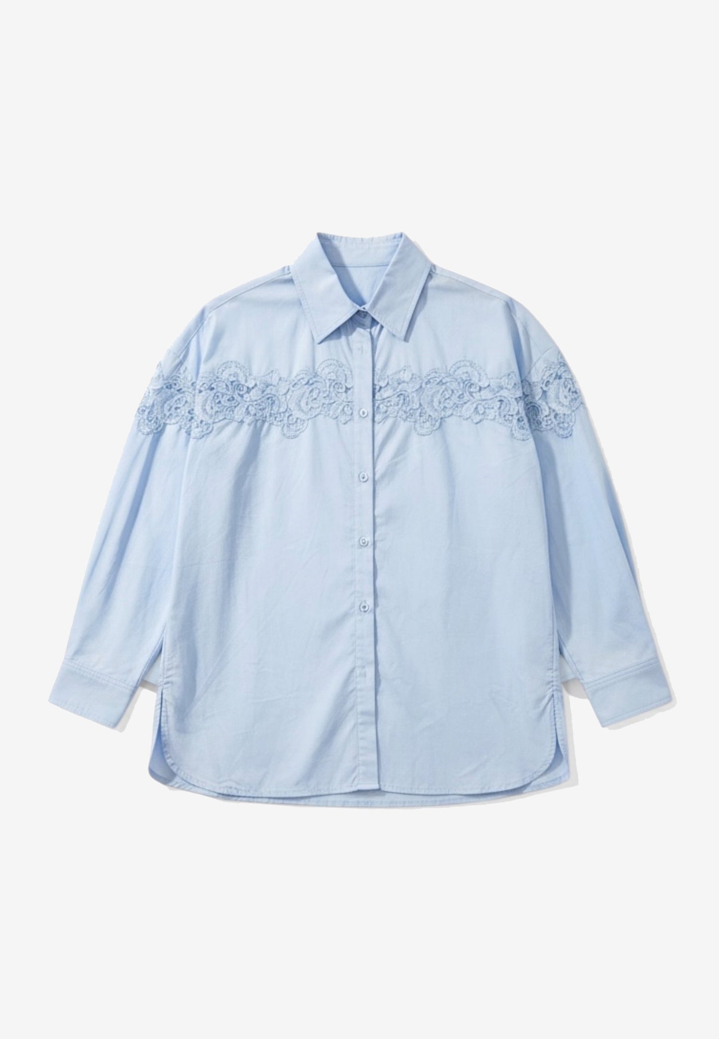 NUNZIA - Camicia Ricamo Over Cielo