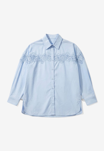 NUNZIA - Camicia Ricamo Over Cielo