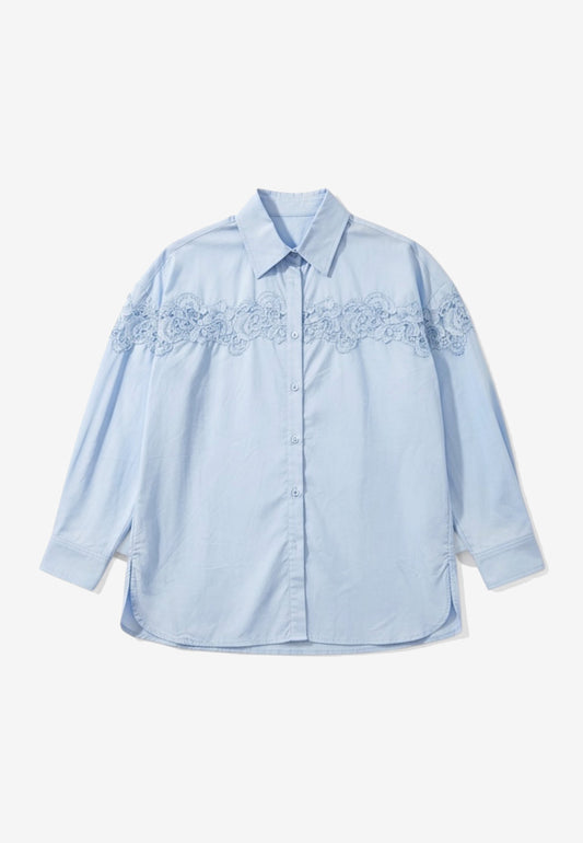 NUNZIA - Camicia Ricamo Over Cielo