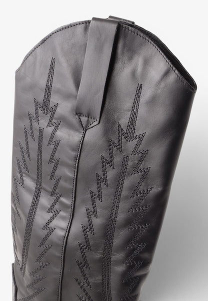 DIVINE FOLLIE - Stivale Camperos Alto in Pelle con Ricami Western Nero