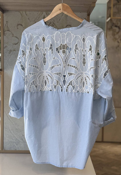 MOTEL - Camicia Pizzo San Gallo Celeste