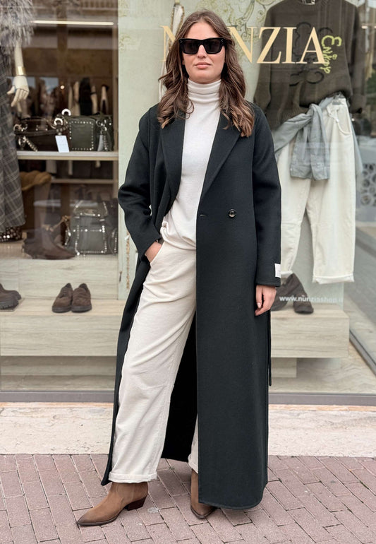 LE STREGHE - Cappotto Lungo In Lana Verde Bosco