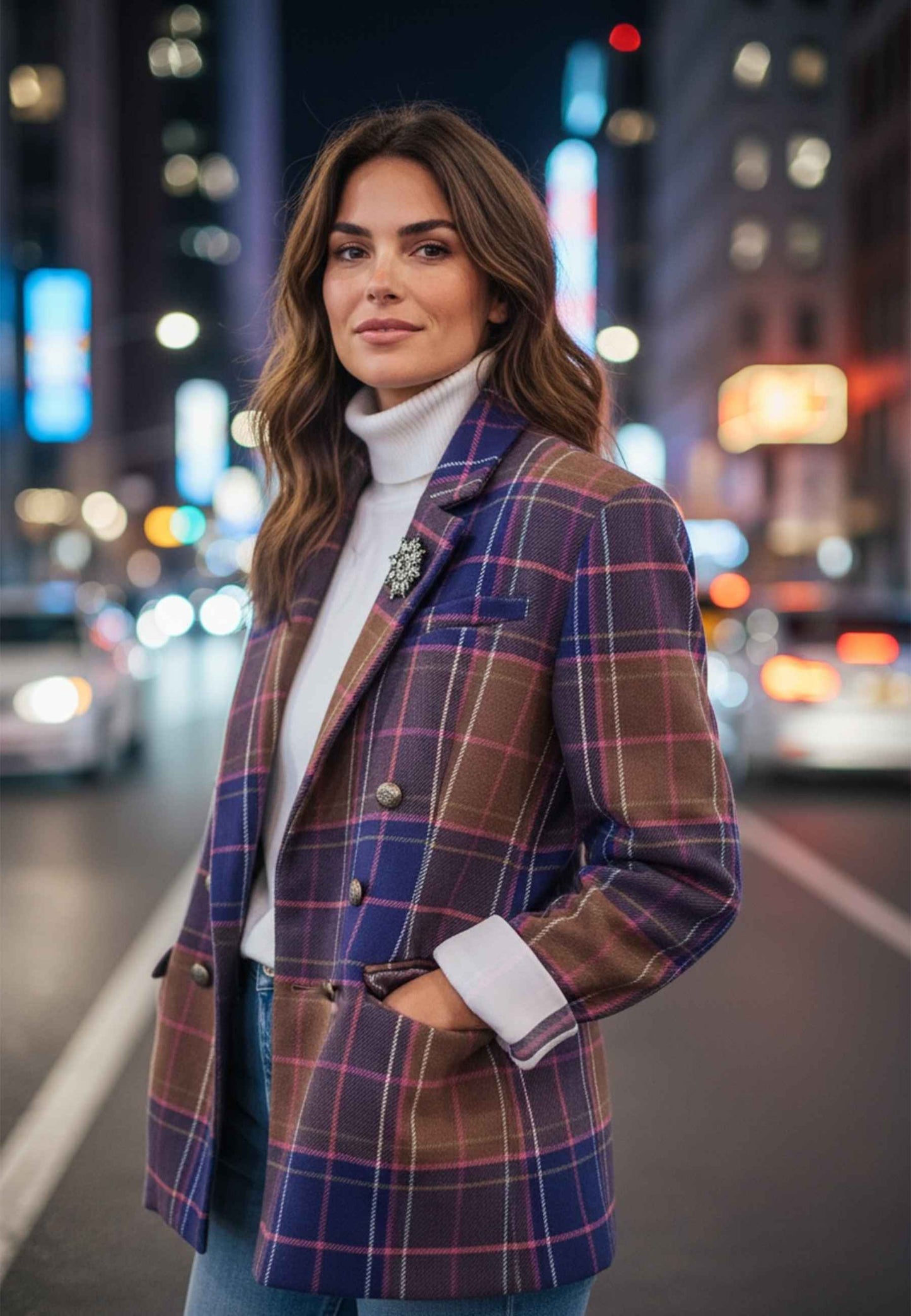 MOTEL - Blazer Check E Spilla Viola Fuxia