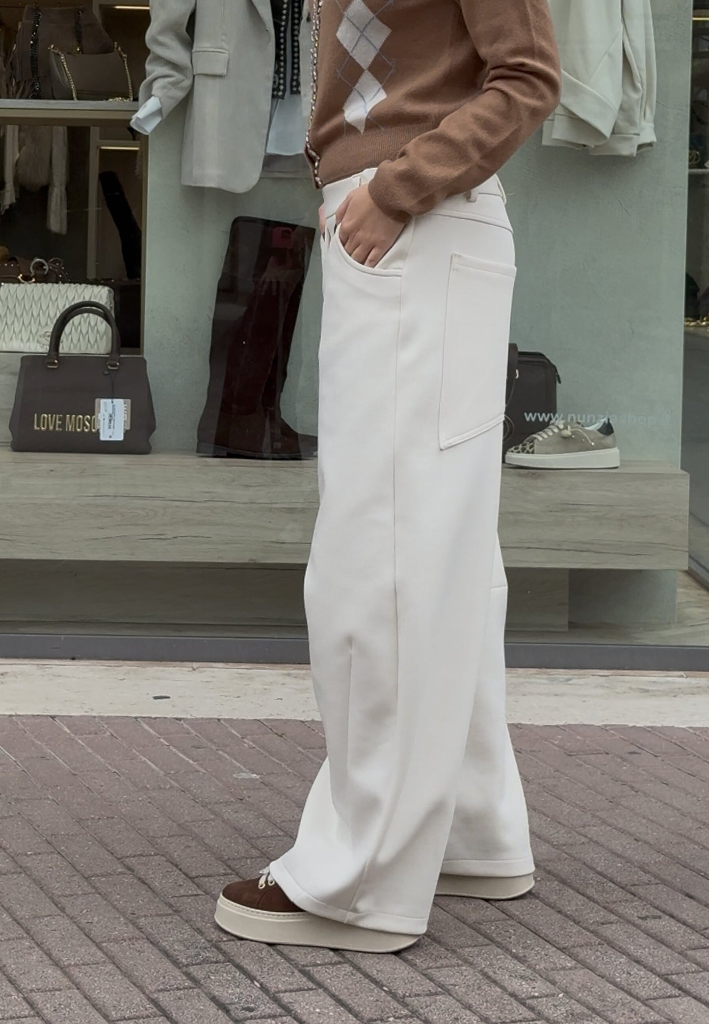 MOTEL - Pantalone A Ovetto Neoprene Avorio