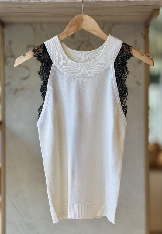 MARYLEY - Canotta Pizzo Panna