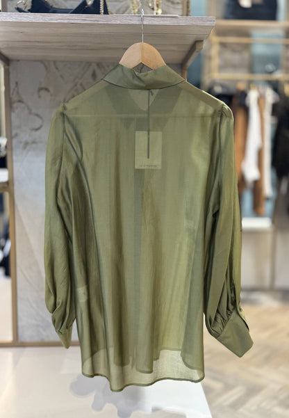 LE STREGHE - Camicia Fluida Satinata Verde Oliva