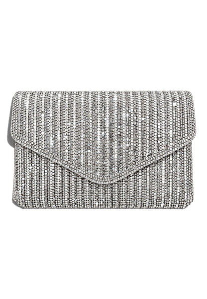 NUNZIA - Borsetta Pochette Strass Argento