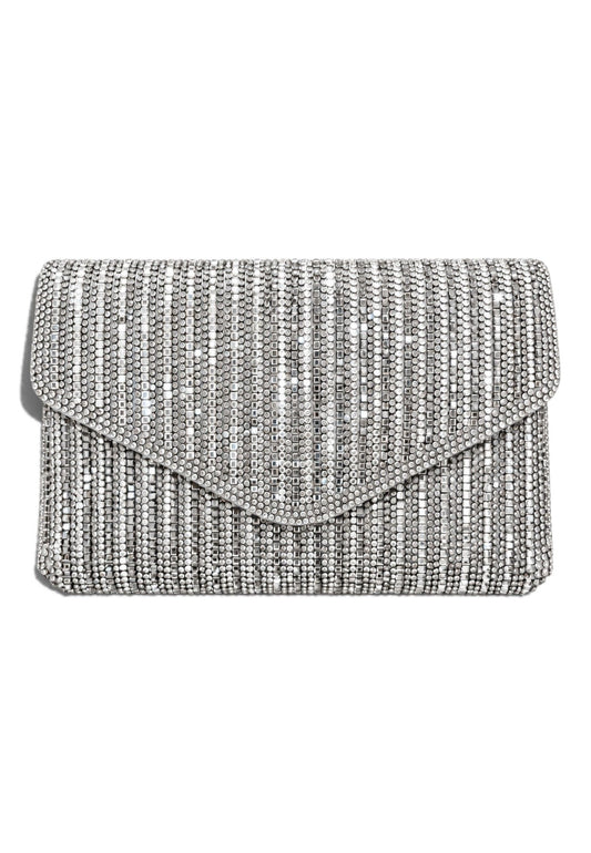 NUNZIA - Borsetta Pochette Strass Argento