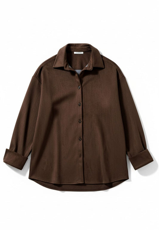 SUSY STAR CURVY - Giacca Camicia Scamosciata Moro