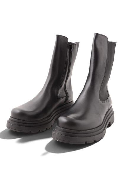 DIVINE FOLLIE - Stivaletto Chelsea In Vera Pelle Nero