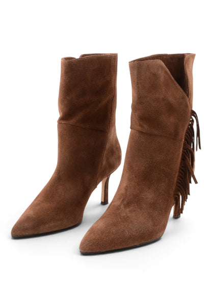 DIVINE FOLLIE - Stivaletto Con Frange e Tacco Stiletto Tabacco