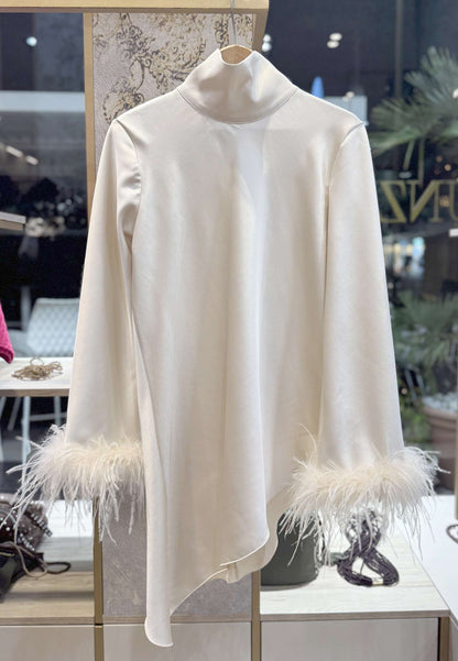 MOTEL - Mini Abito Asimmetrico In Raso Avorio