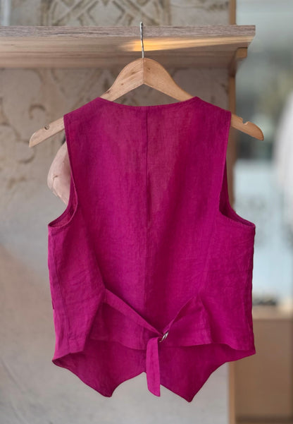 MOTEL - Gilet In Lino Magenta