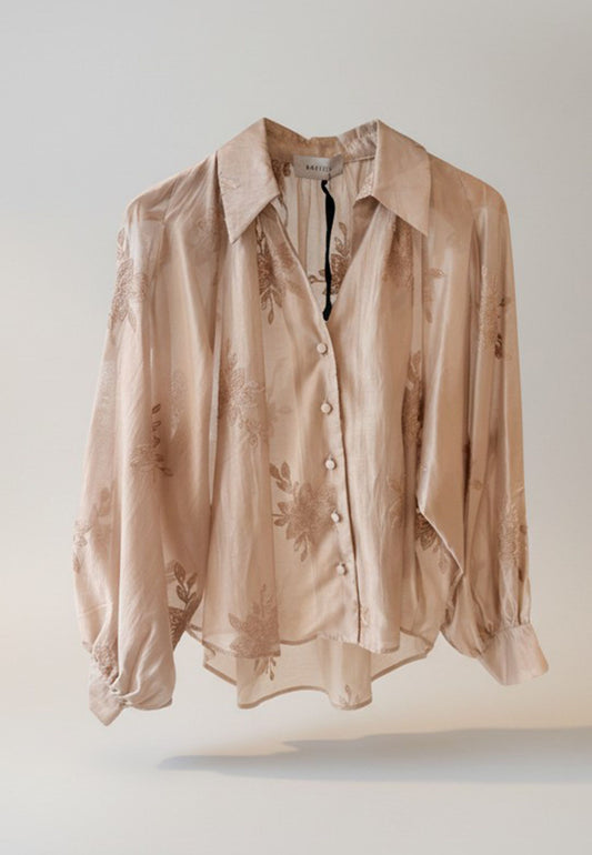 MARYLEY - Camicia Ricamo Nocciola
