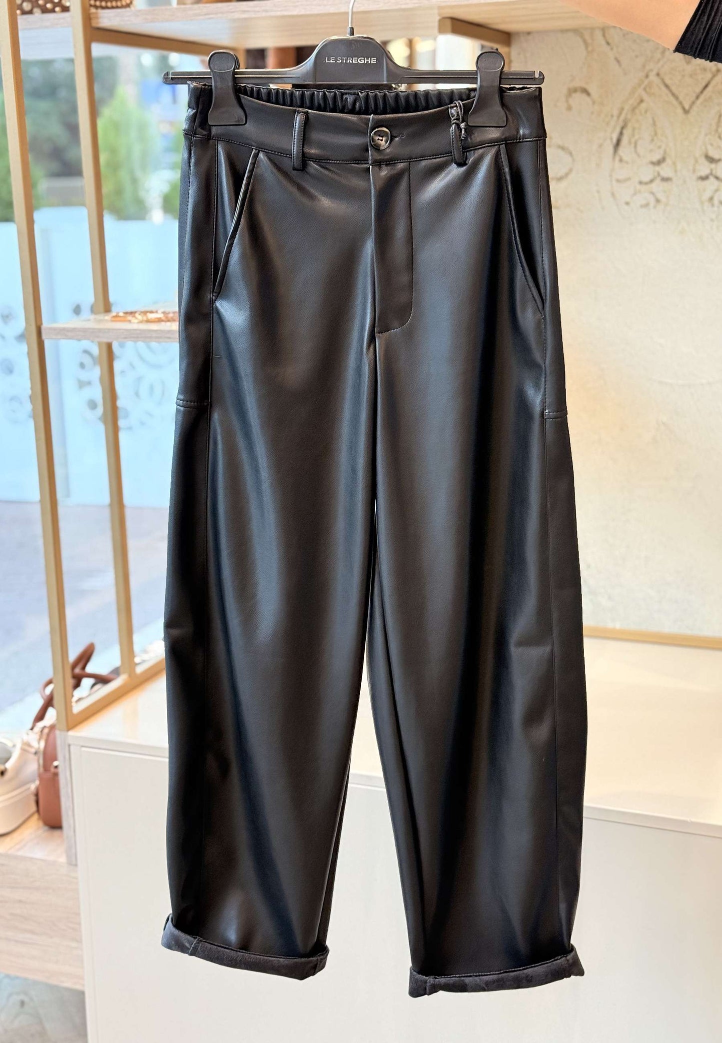 LE STREGHE - Pantalone In Ecopelle Nero