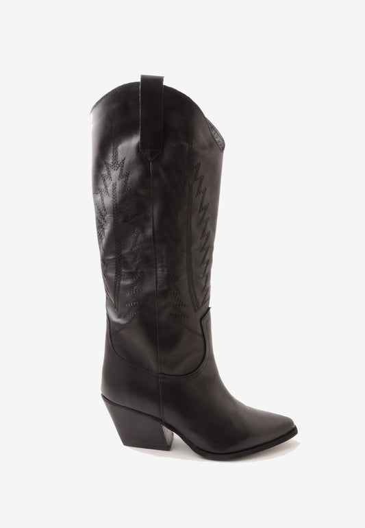 DIVINE FOLLIE - Texano Ricamo Vera Pelle Nero