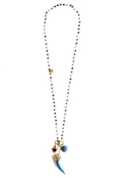 LARA11 - Collana Lunga Cornetti In Ceramica Blu