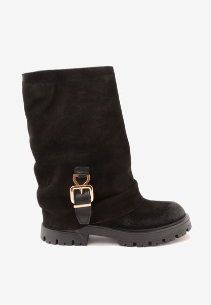 DIVINE FOLLIE - Stivale Risvolto Camoscio Nero