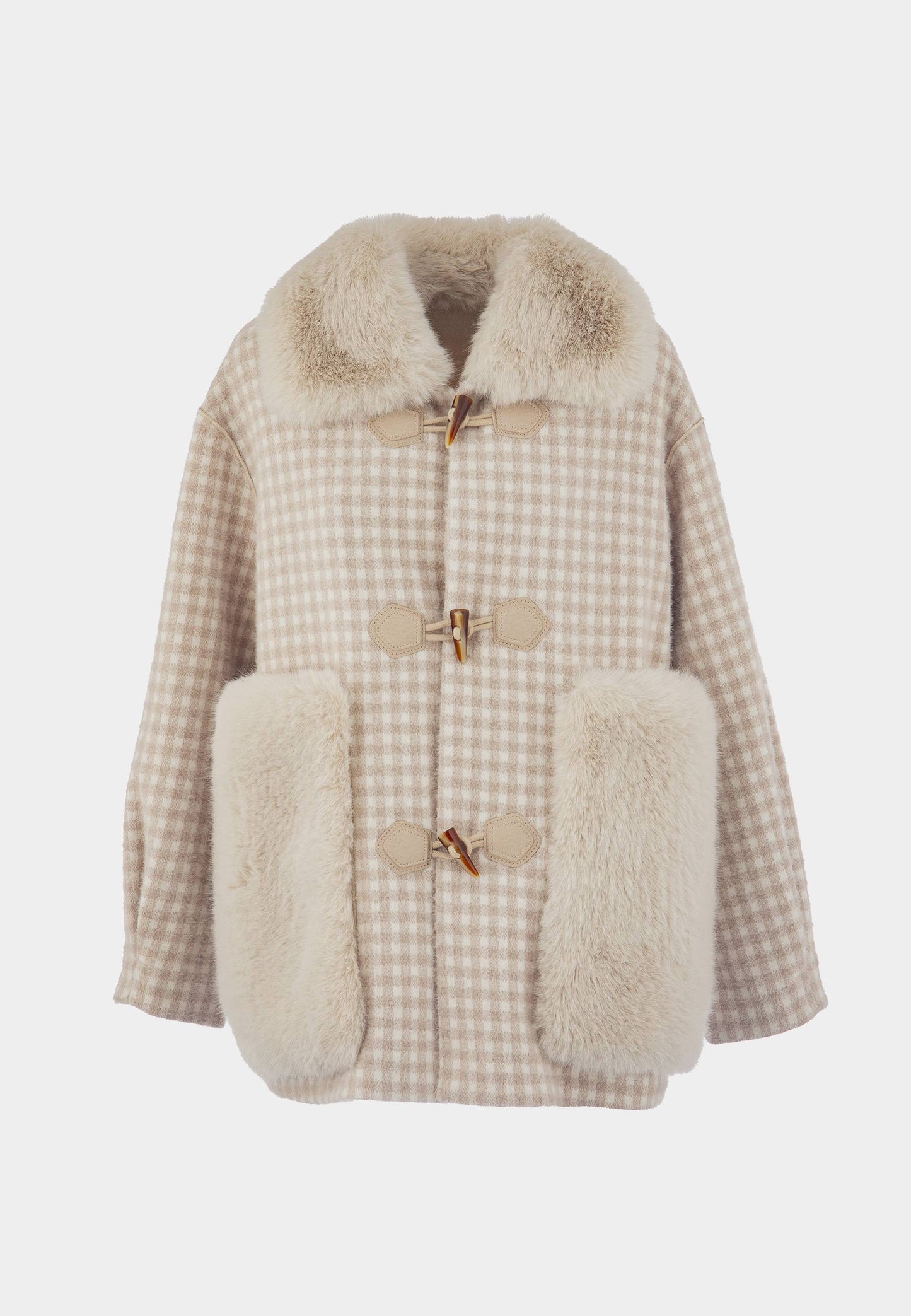 ALEX MAX - Cream Faux Fur Vichy Coat