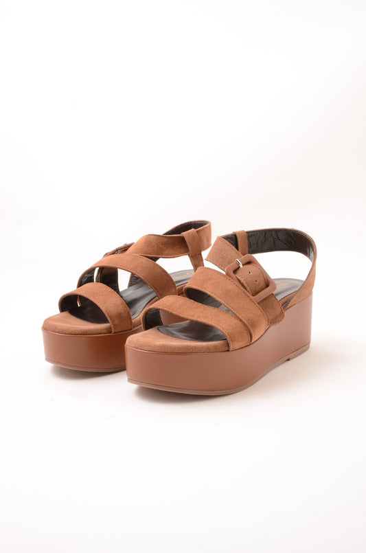 DIVINE FOLLIE - Zeppa Camoscio Con Fibbia Cuoio