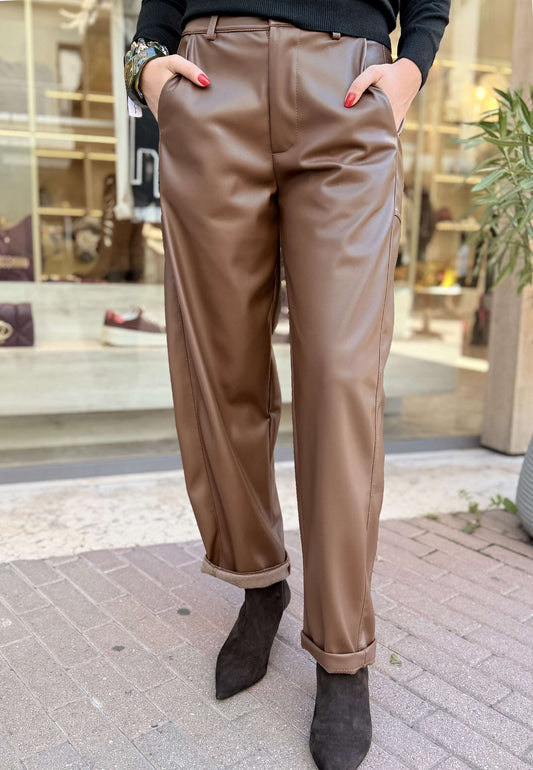 LE STREGHE - Pantalone In Ecopelle Mocha