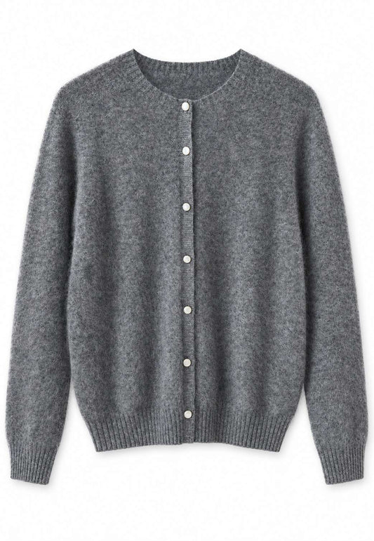 NUNZIA - Cardigan Bottone Perla Grigio