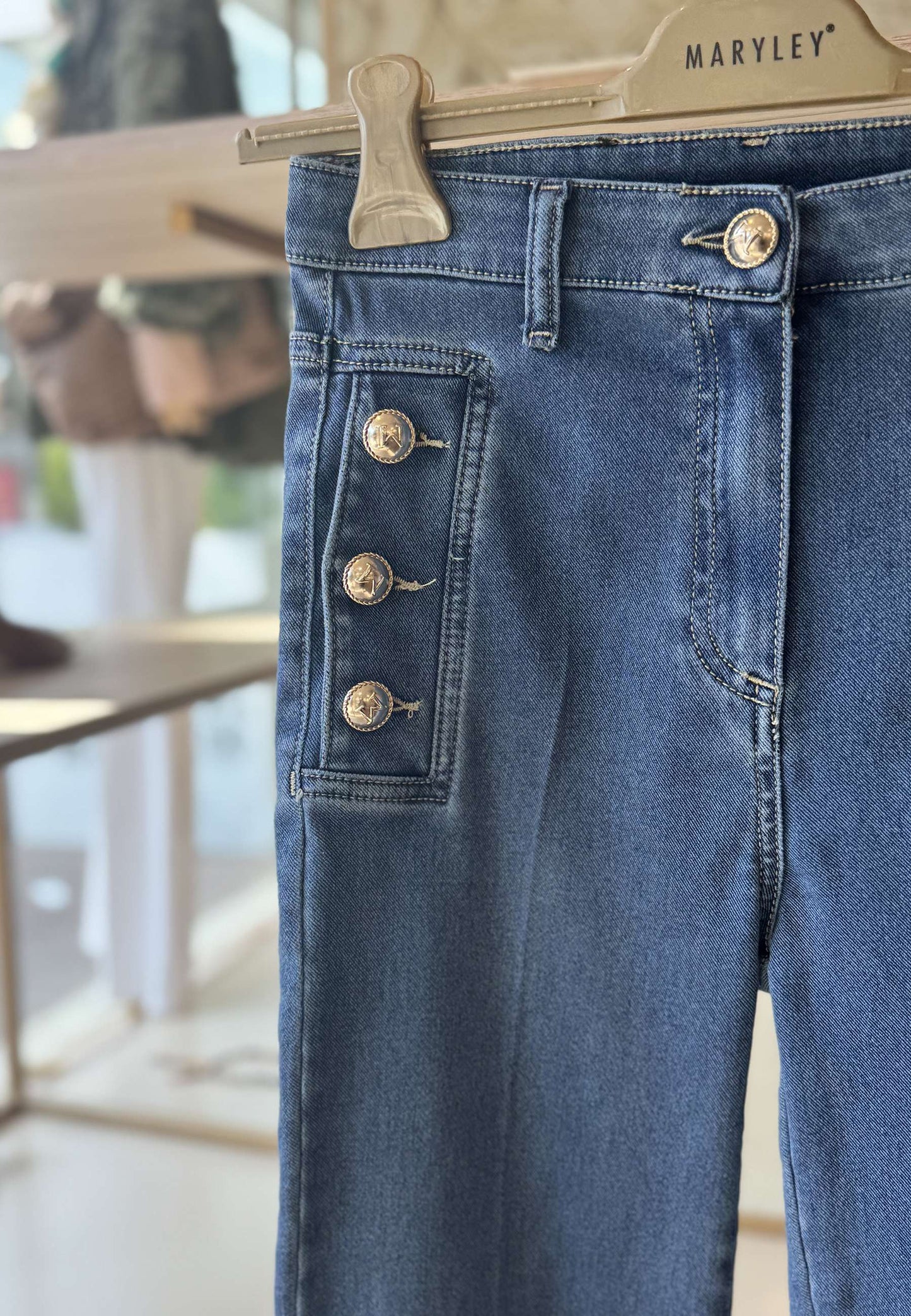 MARYLEY - Jeans Bottoni Oro Denim Scuro