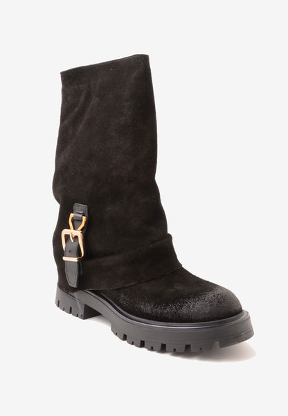 DIVINE FOLLIE - Stivale Risvolto Camoscio Nero