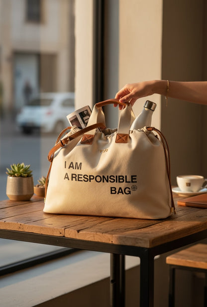 V73 - Shopping Bag Responsible Off White/Cuoio